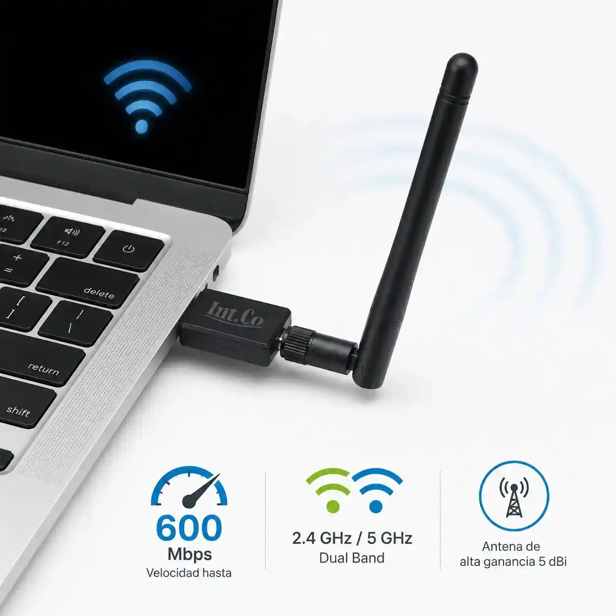 Adaptador USB WiFi Dual Band 600 Mbps Con Antena 5dBi USB-05