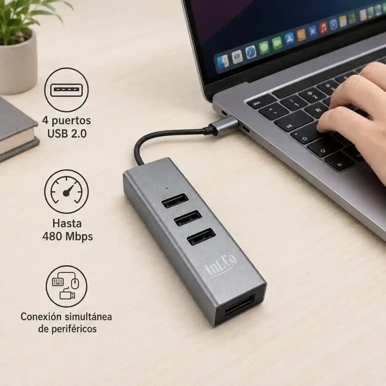 HUB USB Tipo C A 4 Puertos USB 2.0 KQ-006H | Carcasa De Aluminio